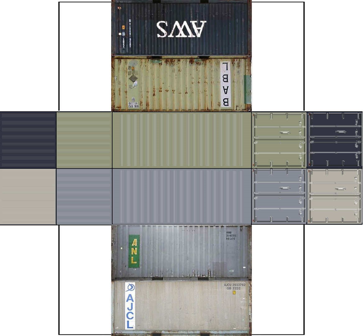 Build Your Own Free Printable 20ft Stack Shipping Containers 4 in 1 (HO Scale model)