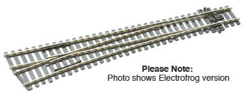 Peco SL-89 Large Radius Streamline Insulfrog Left Hand Turnout Item # SL-89. Nominal radius 1524mm, angle 12 degrees, length 258mm. Most Streamline turnouts (points) are available with 'dead' frogs - Insulfrog or 'live' frogs - Electrofrog. For a description of the two types and wiring instructions, see our 'How To' page here. Streamline Code 100 compatible with Setrack Code 100 track. For joining, use SL-10 or PL-80 pre-wired metal rail joiners to electrically join or SL-11 nylon rail joiners where an electrical break is required. Can be joined to Code 75 finescale track by using either SL-112 dual standard rail joiners or SL-113 transition track. Fitted with an over centre spring for immediate hand control it automatically isolates the track not in use. For remote control on permanent layouts, a point motor such as Peco PL-10 or Seep PM-2 can be fitted. Can be fixed with SL-14 track pins. To assist in layout planning, full size turnout plans are available to download from the Peco website. SL-E89 electrofrog version available.