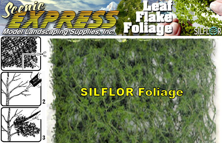 foliage offers a new wider range of useful colors. Experienced modelers realize that there are a myriad of colors in nature and has come to the rescue by producing a layered foliage that adds new dimension to scale scenery. Refresh otherwise dull, lifeless scenes with a fresh application of Foliage. Dark conifer tone. Each sheet measures 11" x 5½".