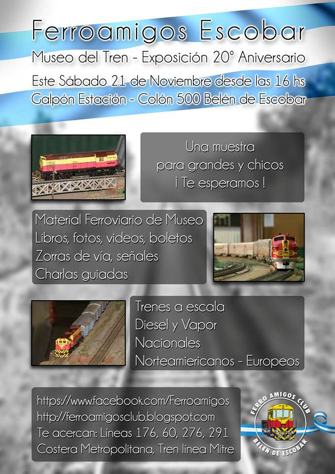 Ferroamigos Club Escobar, is a museum and Argentinian model railroading club in Escobar, Argentina. Learn more about Argentina Ferroamigos Club in Escobar and see what Ferroamigos Club in Escobar has to offer in model trains in Argentina, So visit Argentina Ferroamigos Club in Escobar At www.krafttrains.com.
Ferroamigos Club Escobar, es un museo y club ferroviario modelo argentino en Escobar, Argentina. Conozca más sobre Argentina Ferroamigos Club en Escobar y vea lo que Ferroamigos Club en Escobar tiene para ofrecer en modelos de trenes en Argentina, así que visite Argentina Ferroamigos Club en Escobar En www.krafttrains.com.
