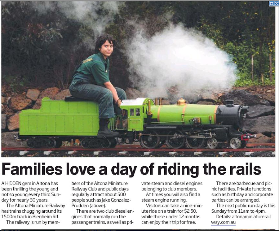 The Altona Miniature Railway (AMR) is a hobby club run by members that provide miniature train rides on scaled steam and diesel engines (5″ and 7 1/4″ gauge), over our 1.5 km length track in Altona Australia. Membership with Altona Miniature Railway is available to anyone who is interested in trains, scale model railroading, engineering, gardening or being involved in the local community. Altona Miniature Railway is a family friendly club that welcomes new members and their families. 