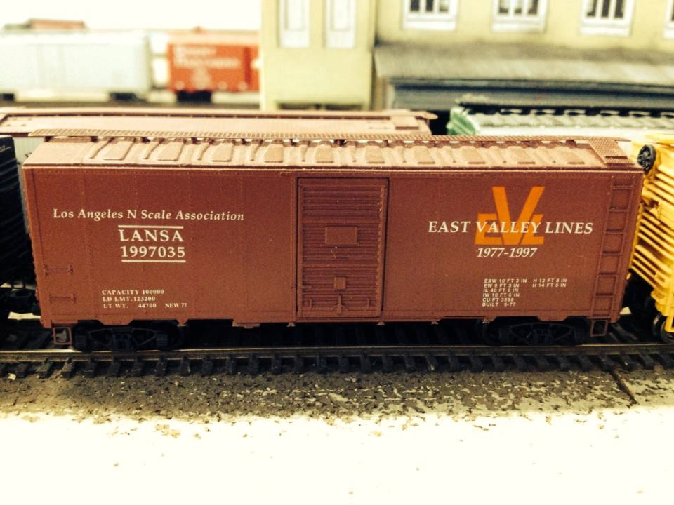 Welcome to the Los Angeles N-Scale Association, operators of East Valley Lines Model Railroad club located since 1979 in the Travel Town Museum at Griffith Los Angeles, California. View pitchers of the East Valley Lines N Scale Model Railroad club and see what they have done to their N scale layout. They operate one of the largest N-Scale layouts in the world. This is just a brief trip on the East Valley Lines' trackage. As you observe closely, there are lots of details to enjoy. This is truly a labor of love, involving countless hours, money and the talents of the many N-Scale modelers dedicated to the memory of great railroads. Brought to you to by www.krafttrains.com